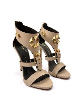 Giuseppe Zanotti Pyramid Stud Gladiator Nude Gold Stiletto Heels